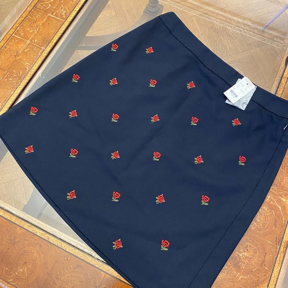 Brooks Brothers Rose-Embroidered A-Line Skirt